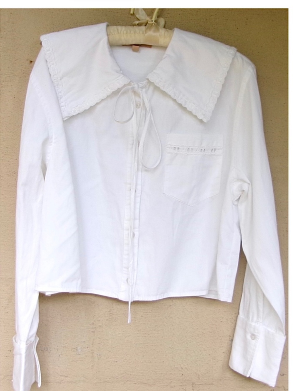 Kyra Vintage-inspired White Cotton Cropped Boxy Shirt w/ Sailor Collar